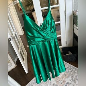 Brand New Tags Attached Elegant Green Satin Dress